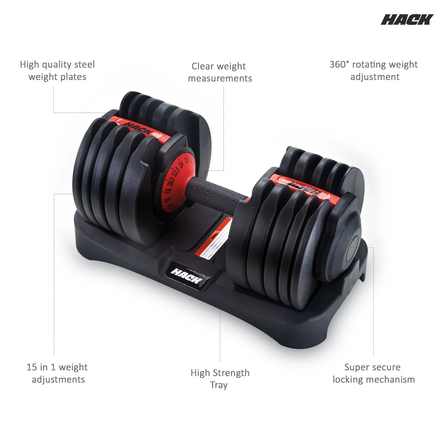 Hack Athletics Adjustable Dumbbell Set 24 KG, Set of 2 - Image 3