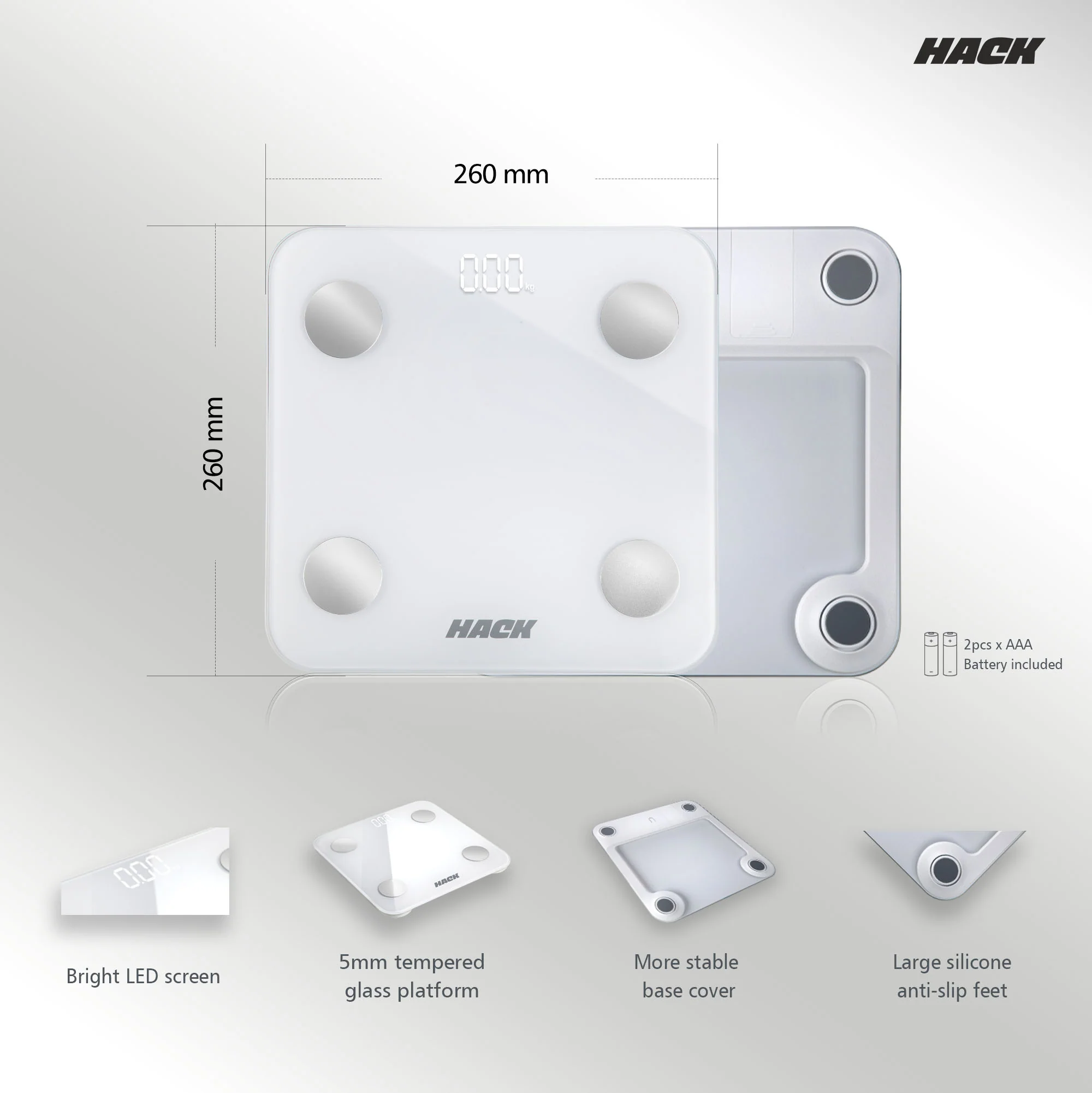Hack Athletics BMI Body Weighing Scale White - Image 9