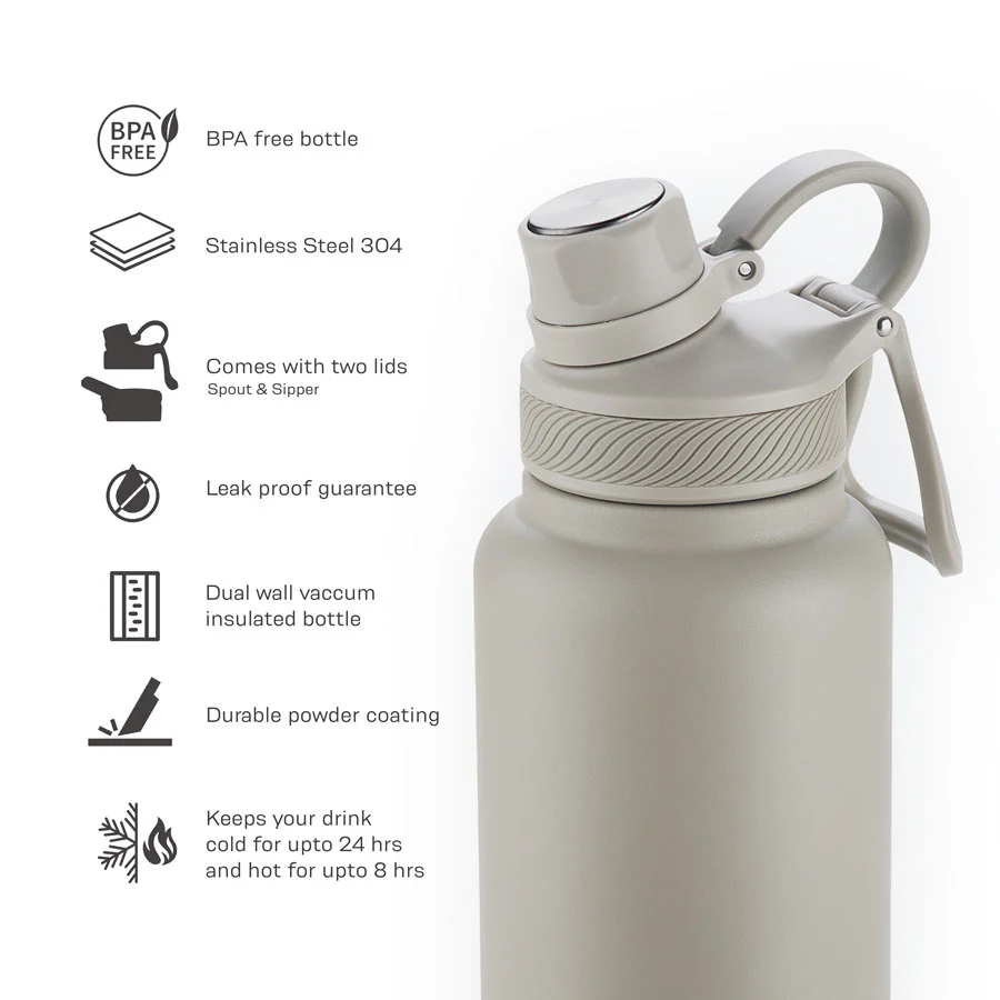 Hack Athletics Premium Hydra Water Bottle Beige | 950ML - Image 3