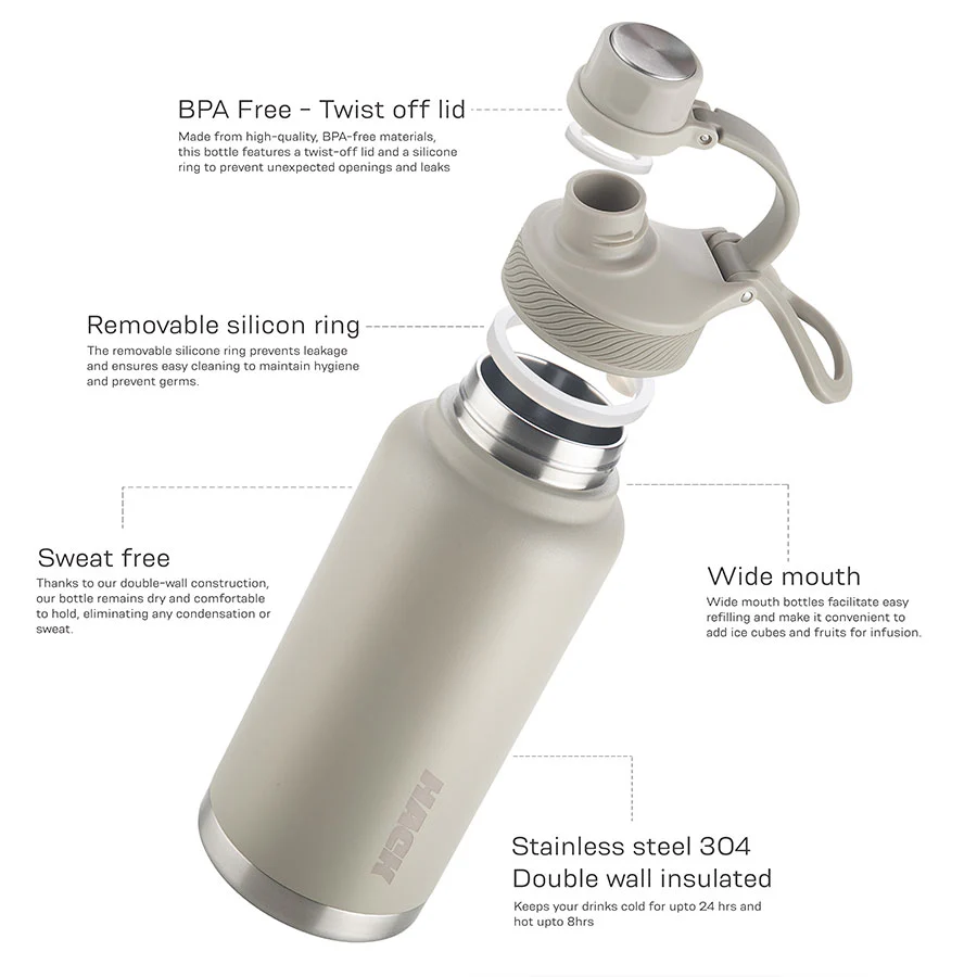 Hack Athletics Premium Hydra Water Bottle Beige | 950ML - Image 4