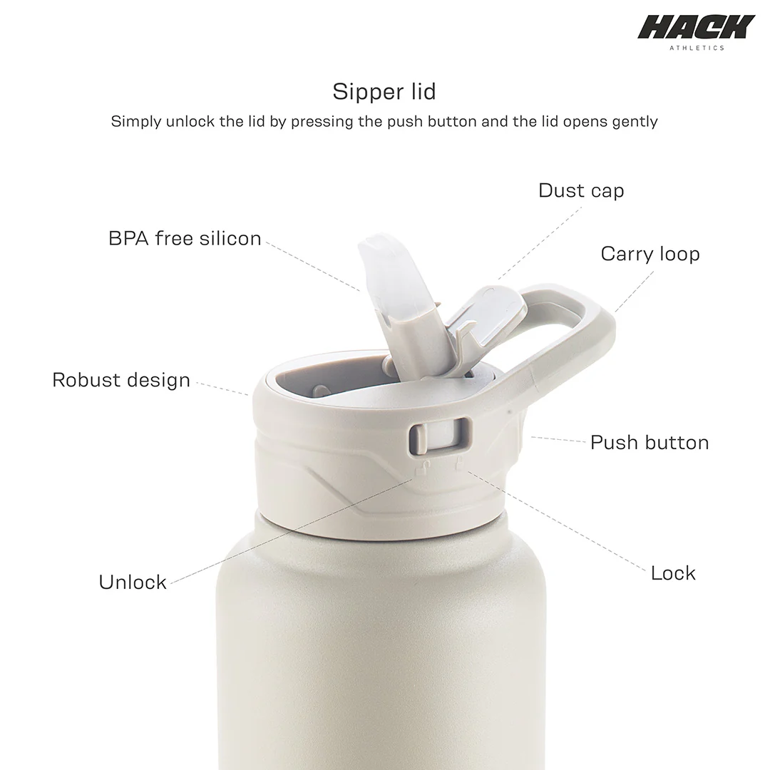 Hack Athletics Premium Hydra Water Bottle Cream | 950ML - Image 6