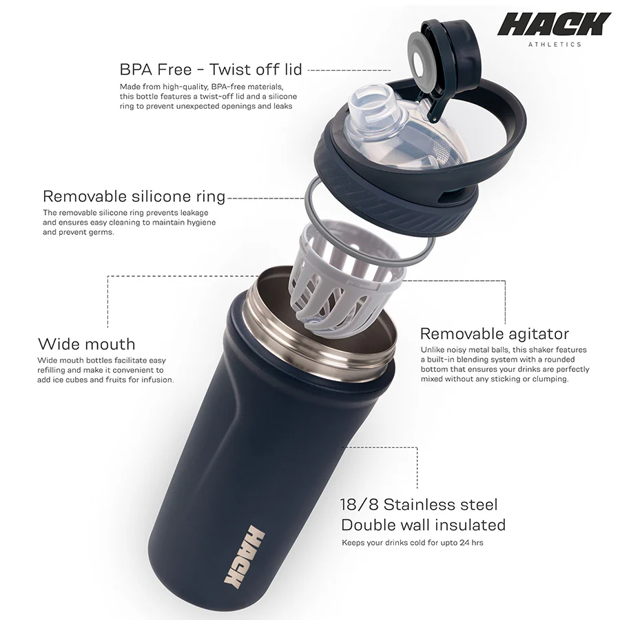 Hack Athletics Premium Stainless Steel Insulated Shaker Bottles 709ML Blue - Image 3